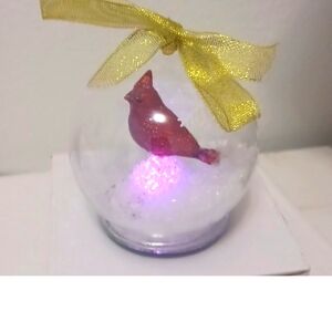 Light Glass QVC Christmas Red Cardinal Globe Ornament Changing Color